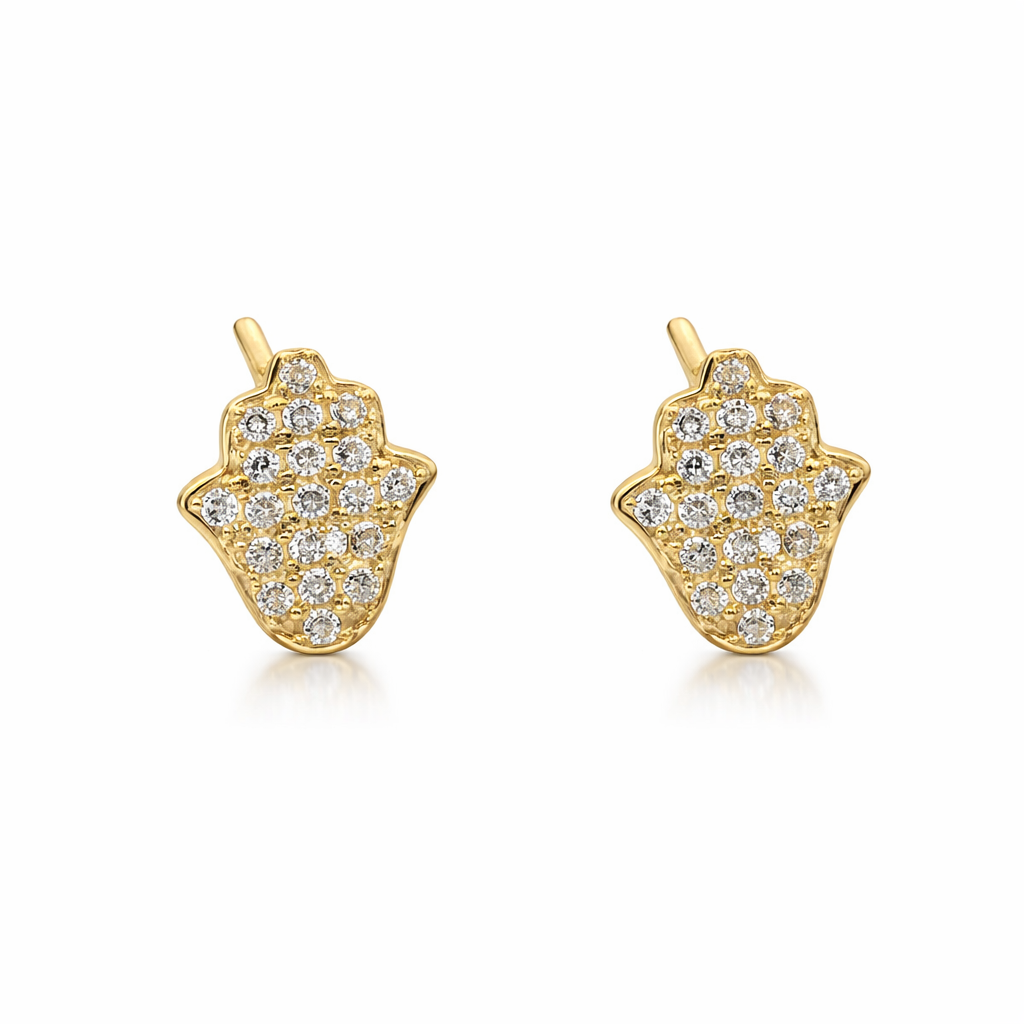 Sterling Silver Gold Plated  3 styles Hamsa Hand, Evil Eye, Round Pave CZ Studs
