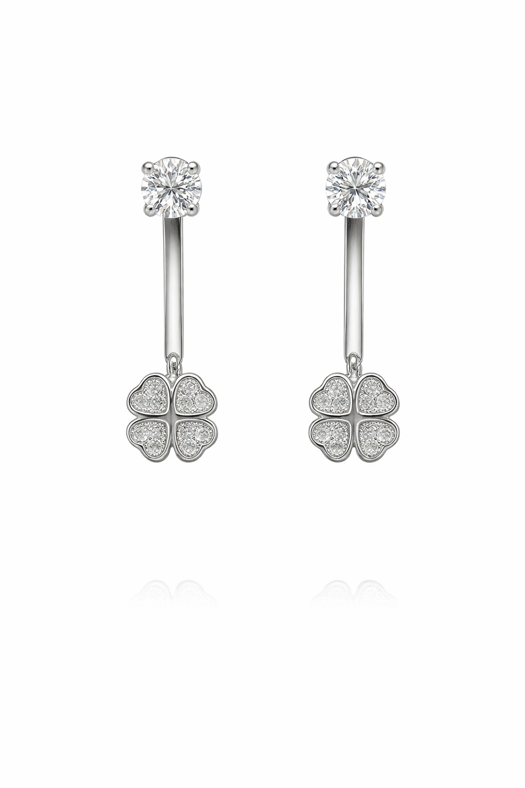Sterling Silver Two Piece Four Leaf Clover CZ Earrings
