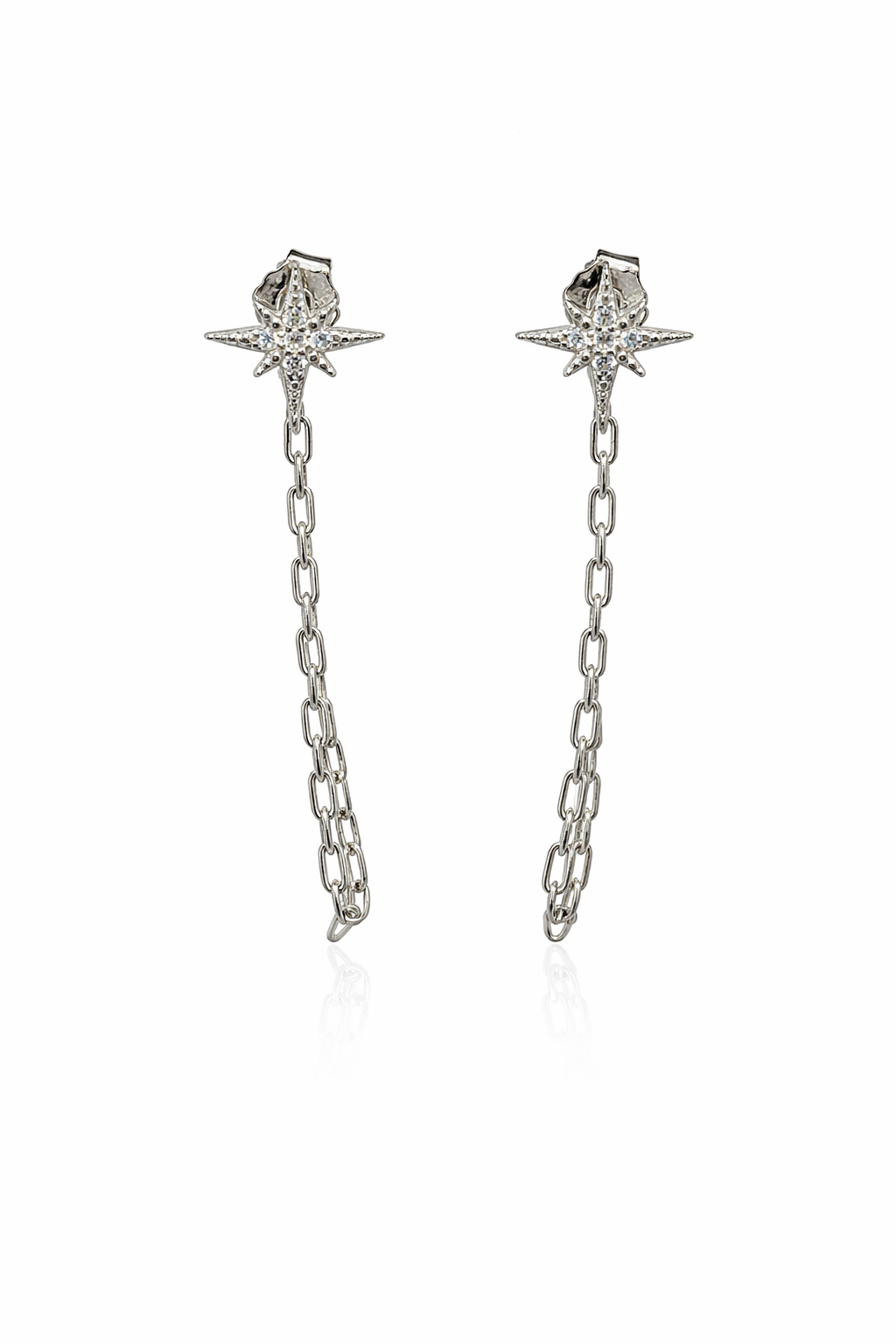 Sterling Silver CZ North Star Front to Back Dangle Earrings