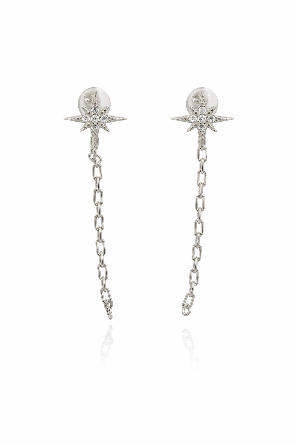 Sterling Silver CZ North Star Front to Back Dangle Earrings