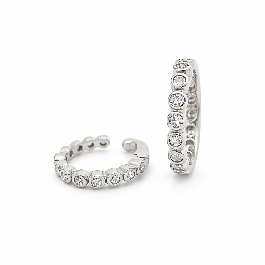 Sterling Silver Bezel CZ Cuff Earrings