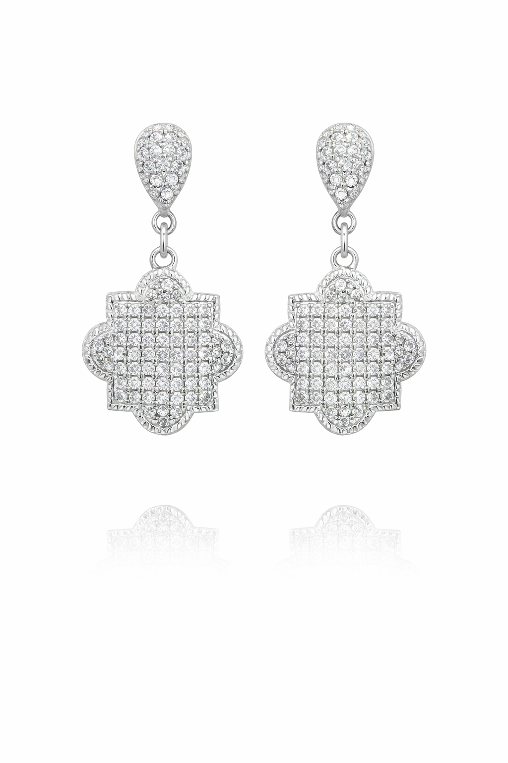 Sterling Silver CZ Quatrefoil Dangling Earrings