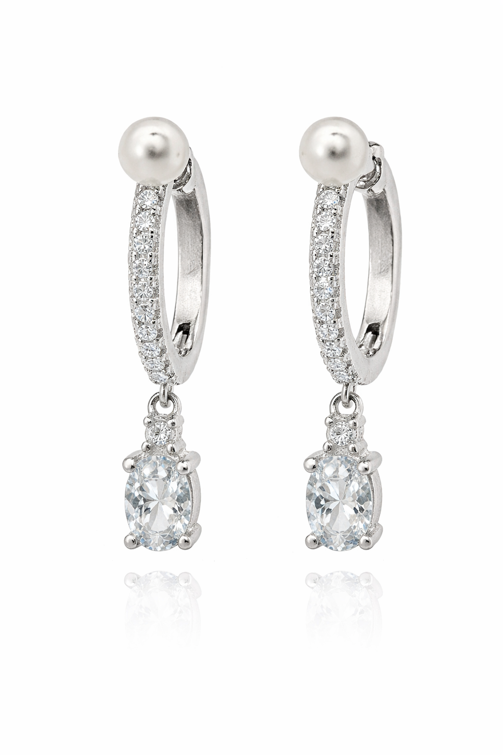 CZ Hoop With Tiny Dangle Pendant and Pearl Stud