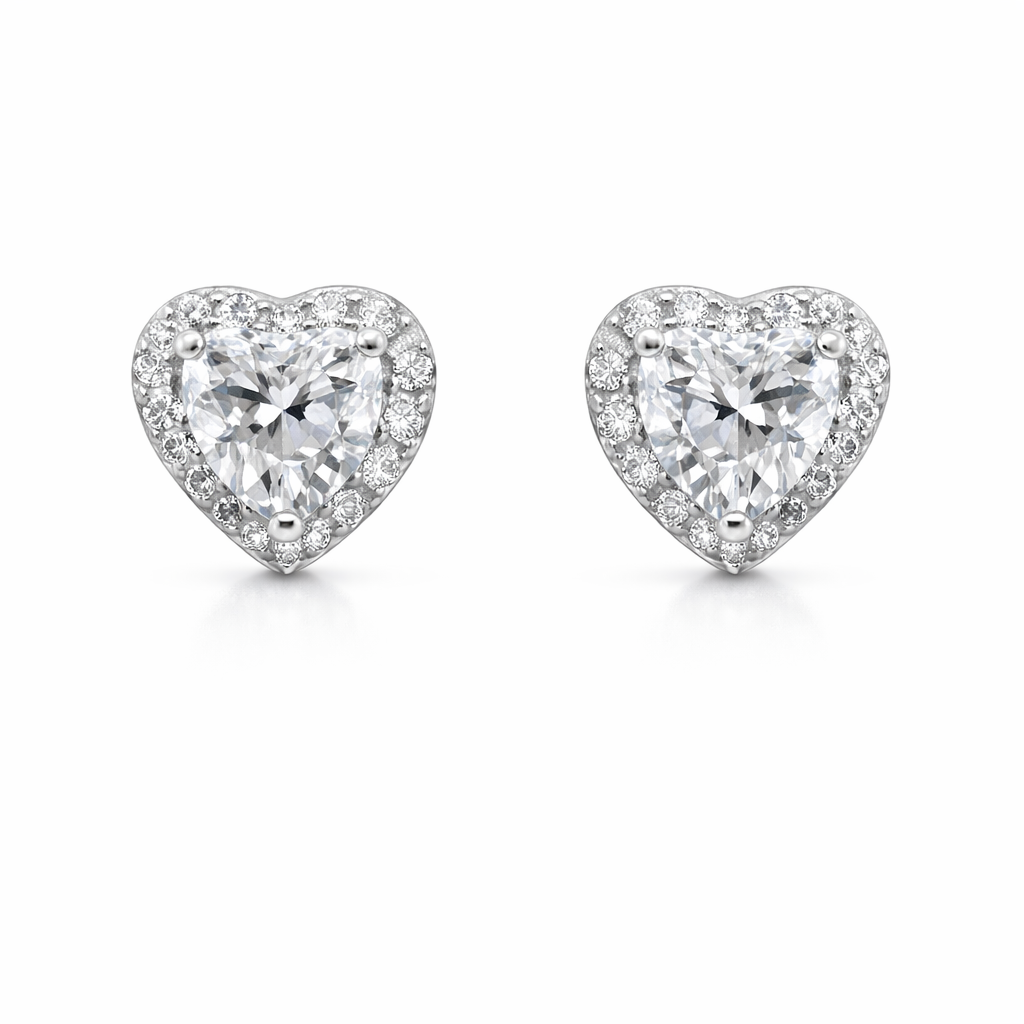 Sterling Silver  Red Heart CZ Studs
