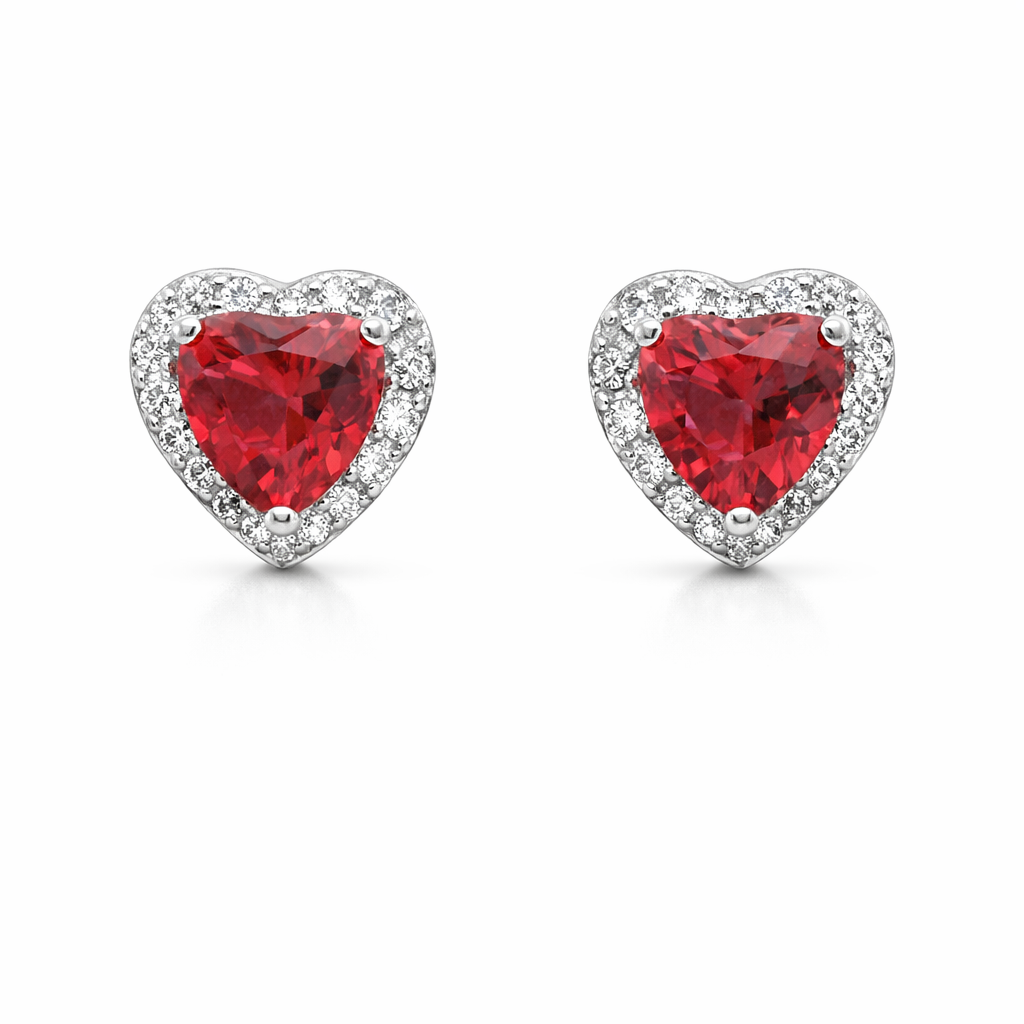 Sterling Silver  Red Heart CZ Studs