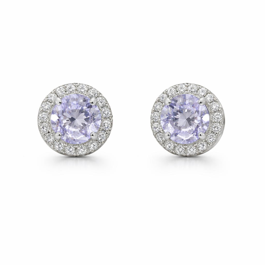 Sterling Silver Light Purple CZ Halo Studs