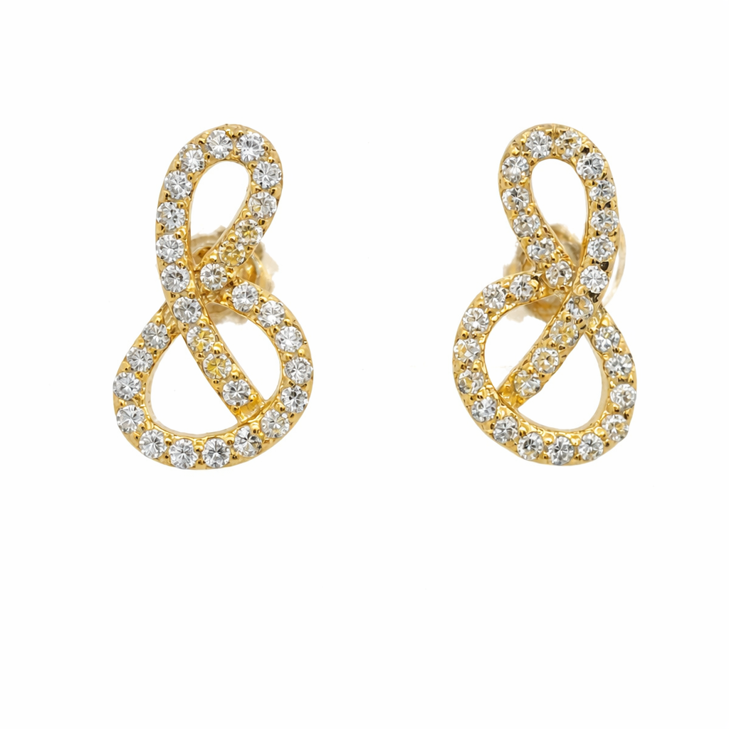 Sterling Silver Gold Plated Music Note CZ Earrings