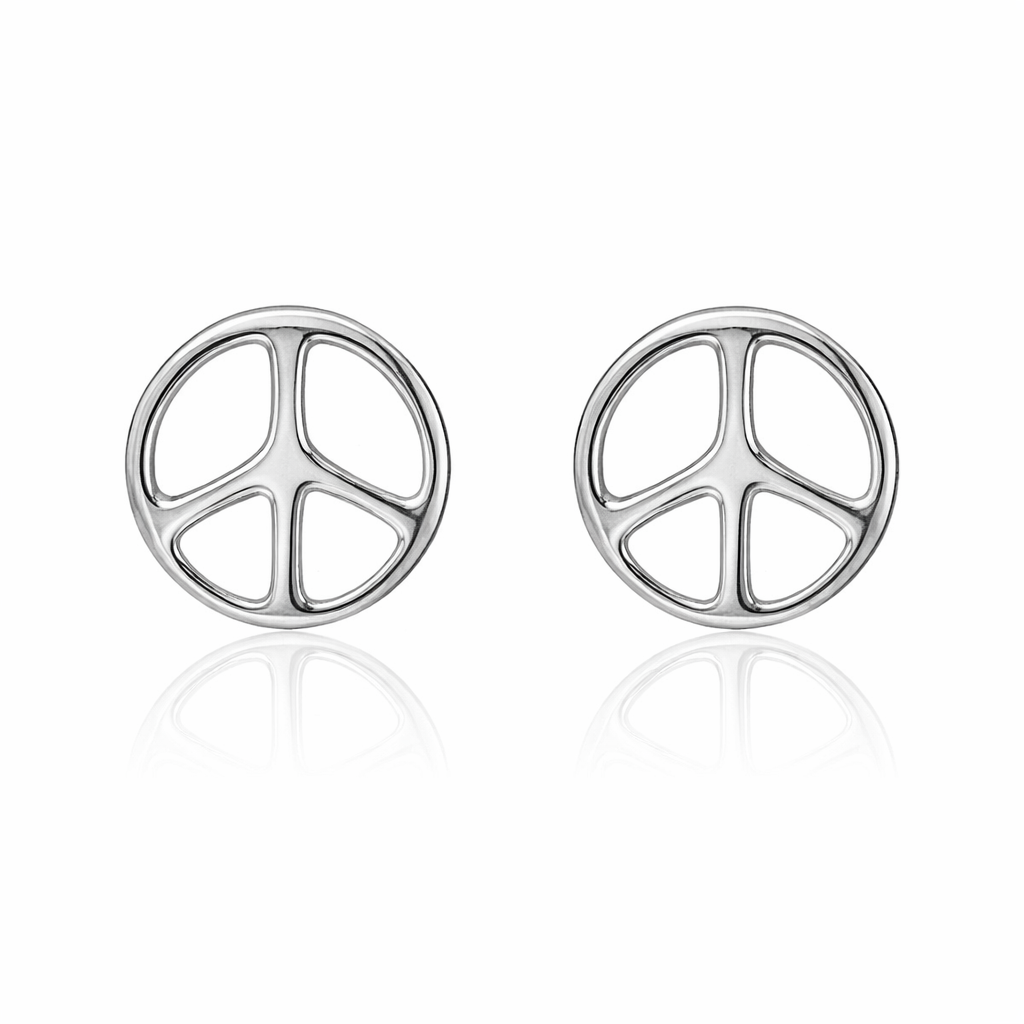 Sterling Silver Peace Sign CZ Studs