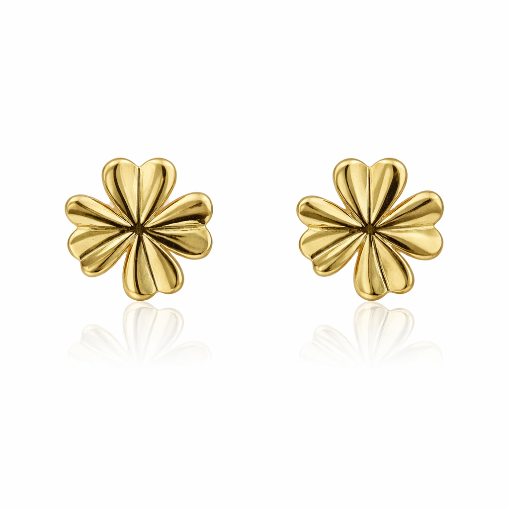 Sterling Silver Small Gold Plated 4 Leaf Clover Earrings