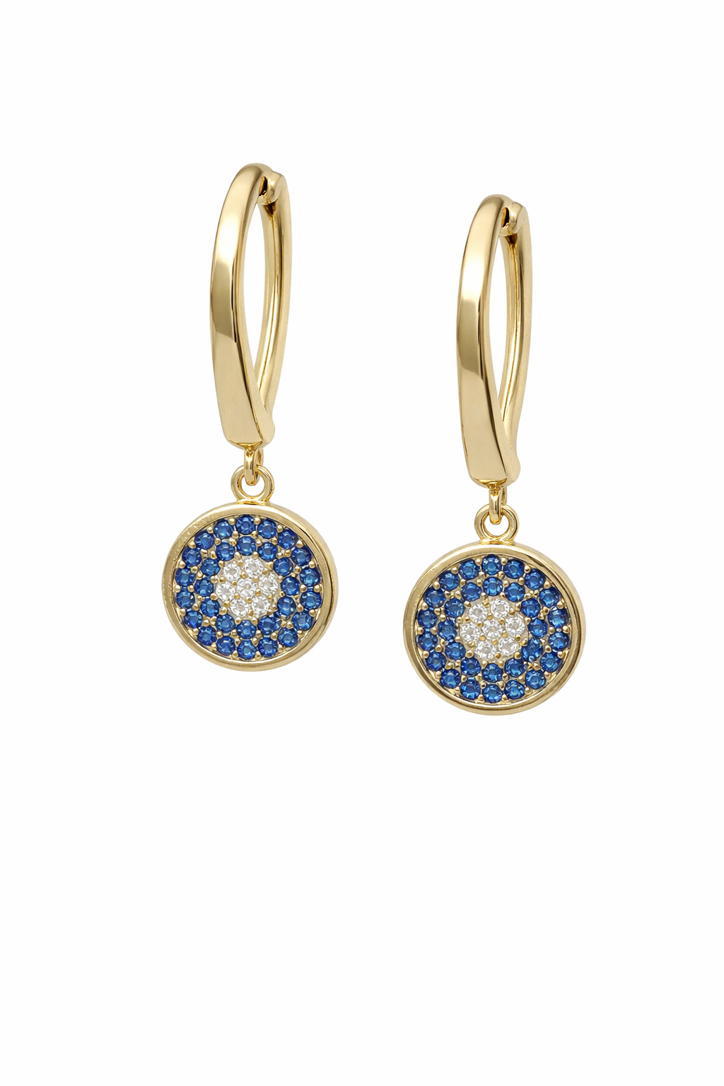 Sterling Silver Gold Plated Evil Eye Drop Down Earrings