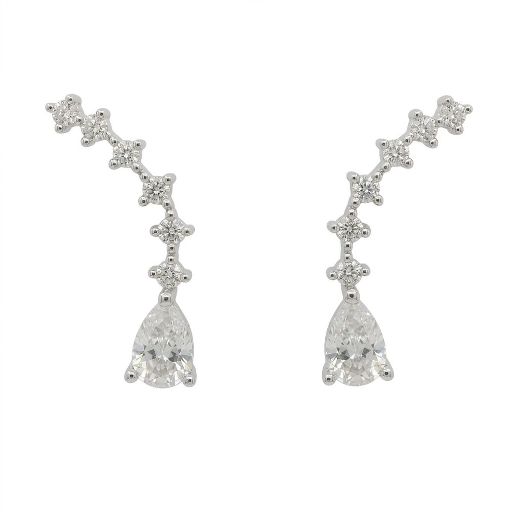 Sterling Silver Tear Drop Curved Line Earrings