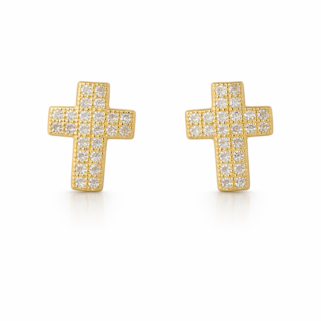 Sterling Silver Gold Plated Small Cross Studs
