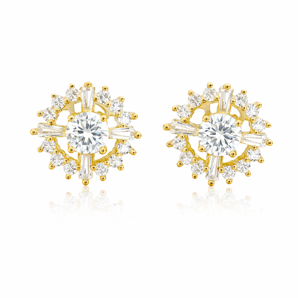 Sterling Silver Gold Plated Large CZ Studs