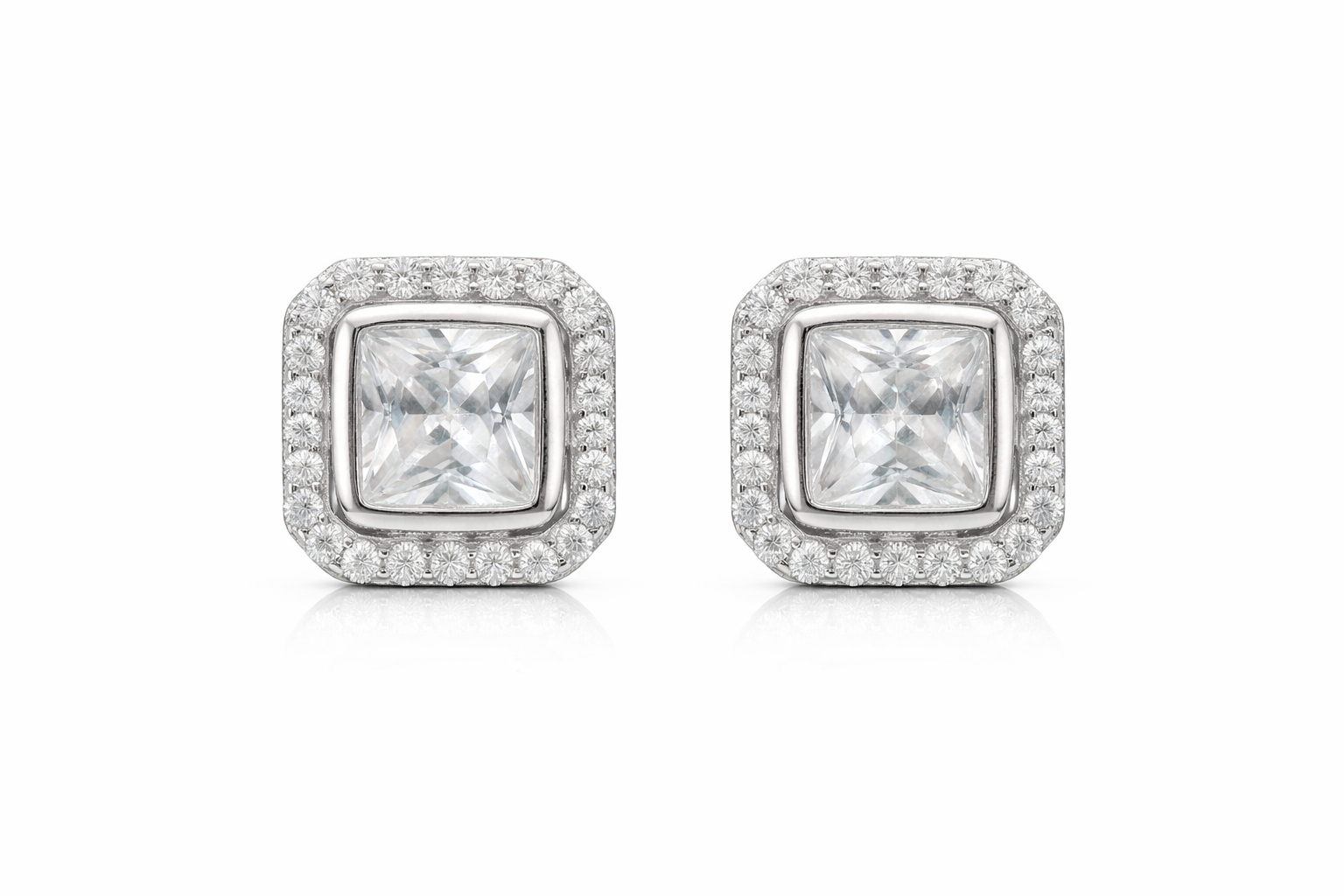 Sterling Silver Soft Square CZ Earrings