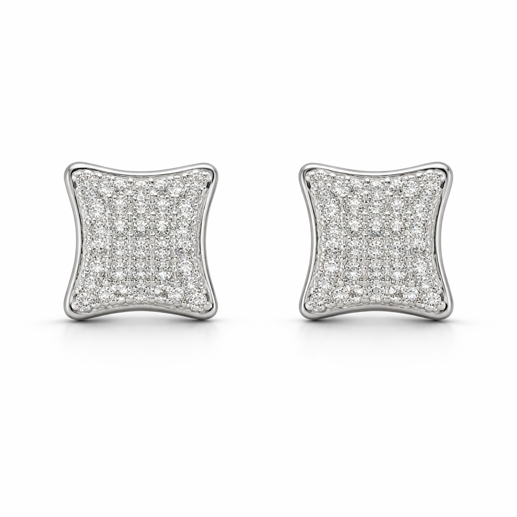 Sterling Silver Curved Square Hip Hop Earrings