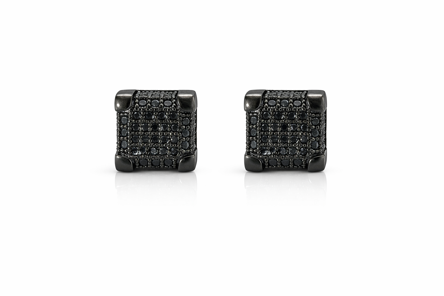 Sterling Silver Black Thick Square Hip Hop Earrings
