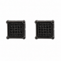 Sterling Silver Black Square Hip Hop Earrings