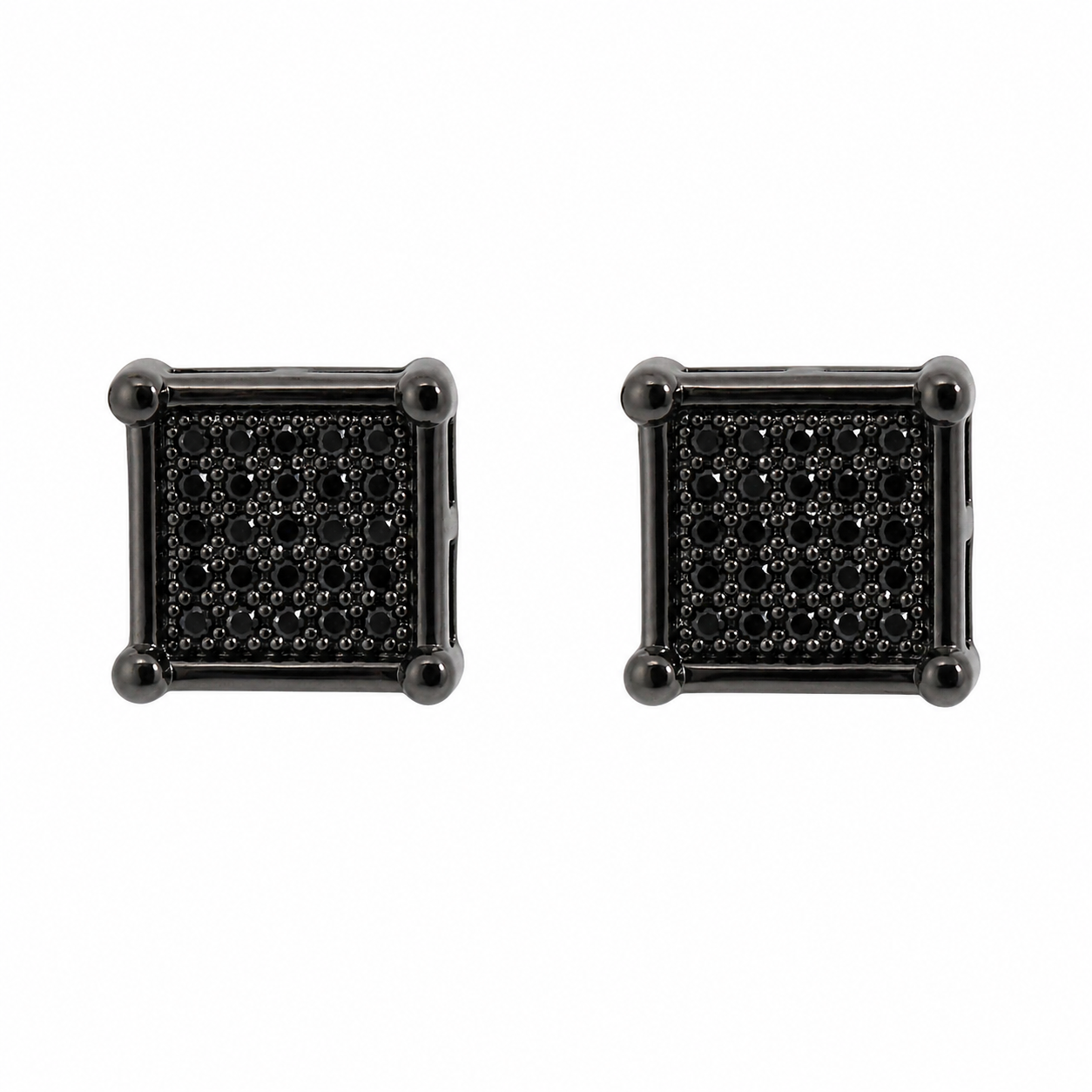 Sterling Silver Black Square Hip Hop Earrings
