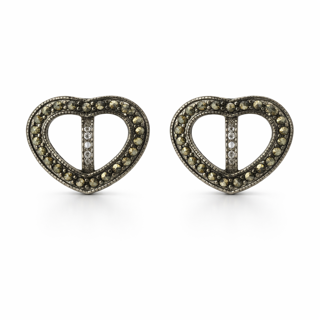 Sterling Silver Marcasite Ear Jacket Heart Earrings