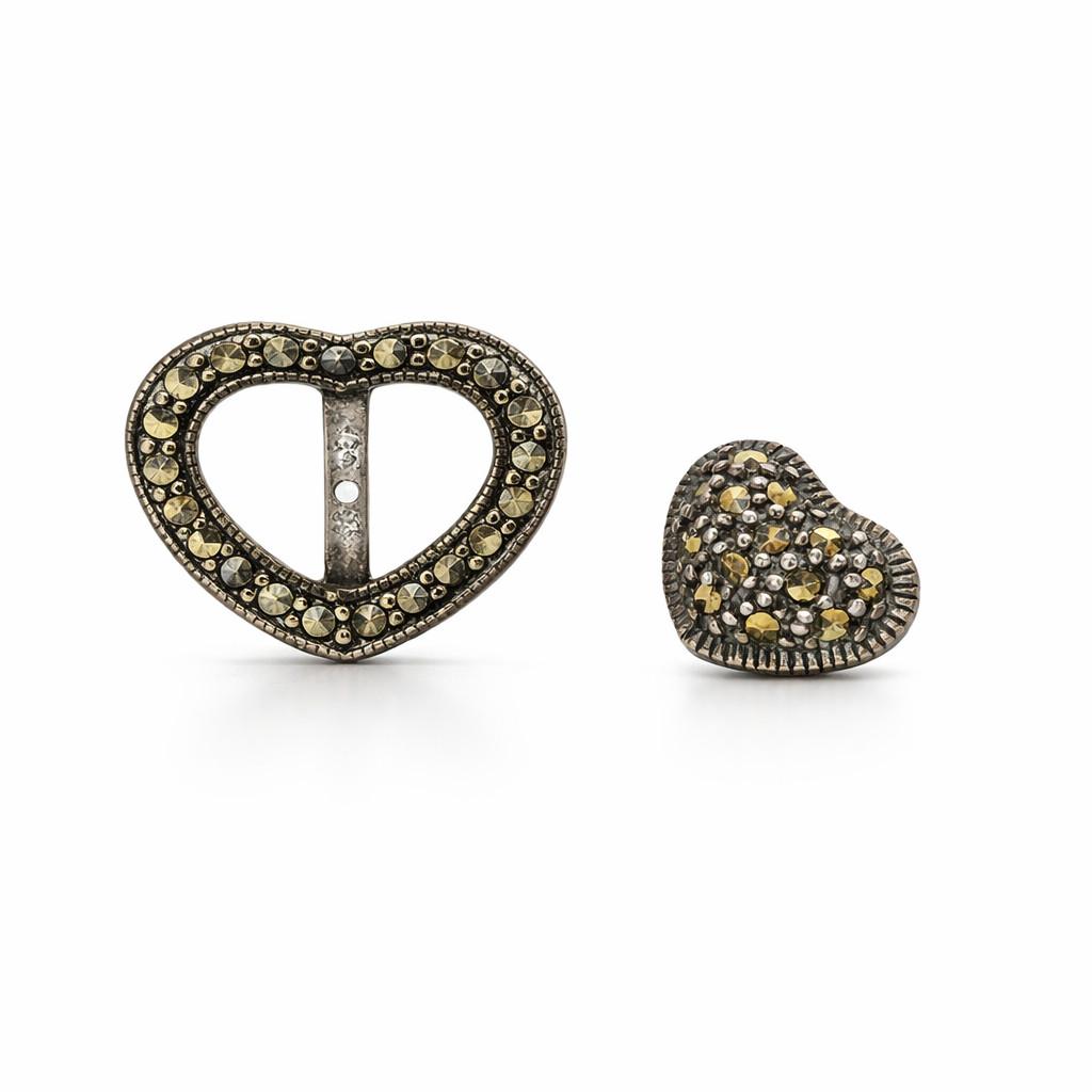 Sterling Silver Marcasite Ear Jacket Heart Earrings