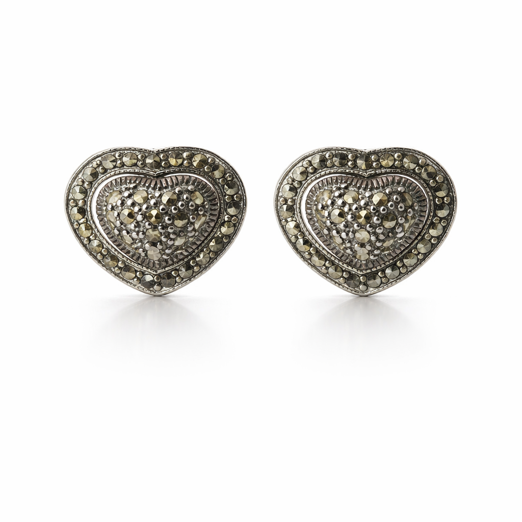Sterling Silver Marcasite Ear Jacket Heart Earrings