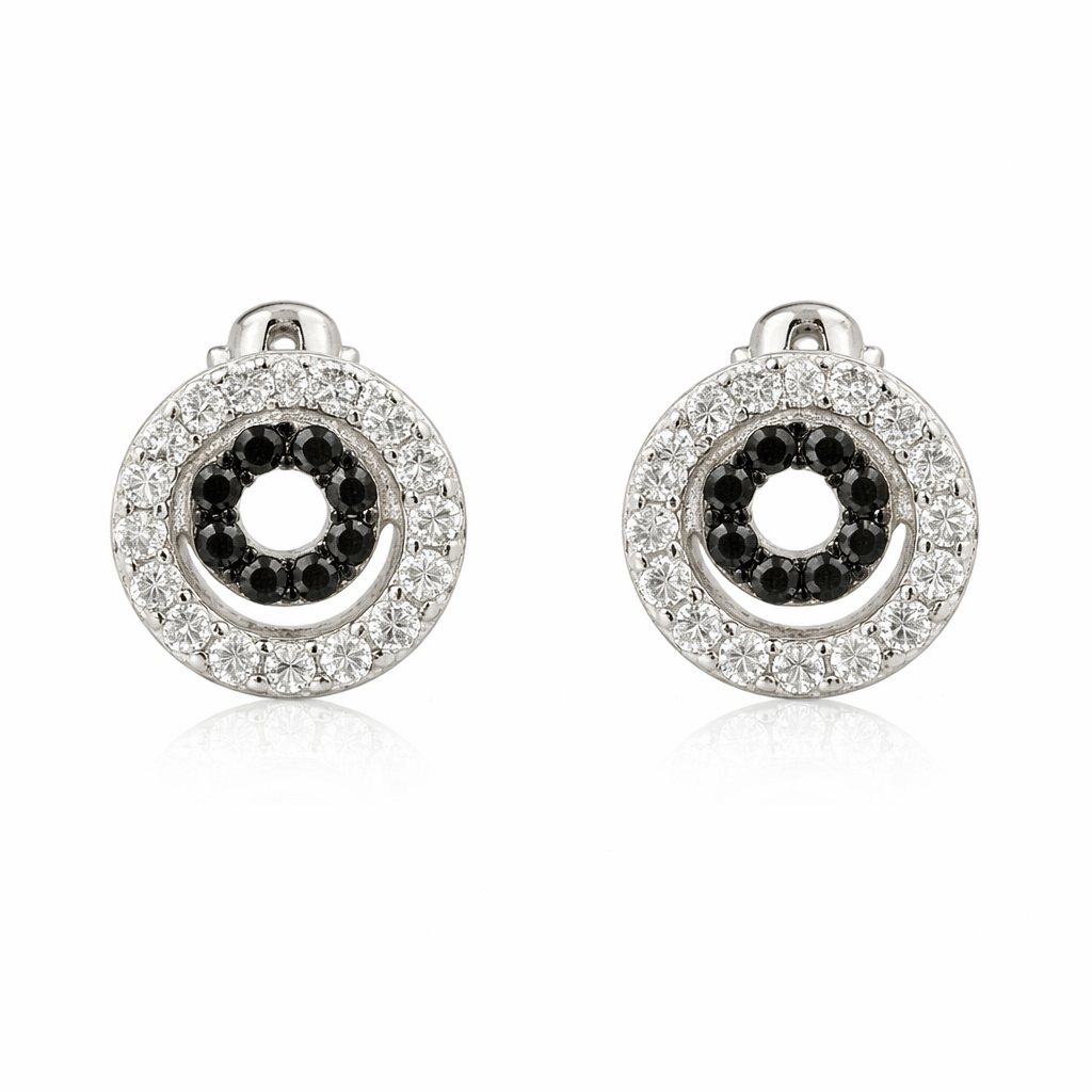 Sterling Silver Round CZ W/ Black CZ Inside Earrings