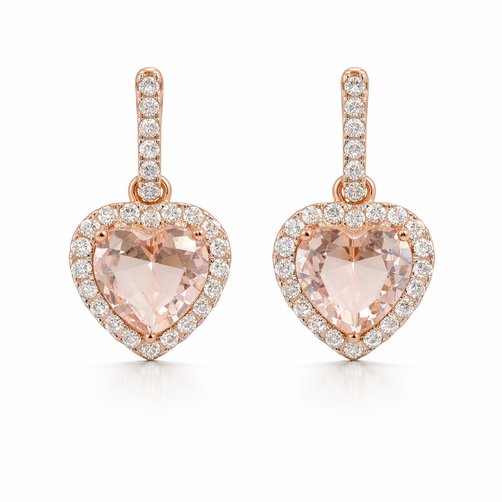 Sterling Silver Rose Gold Drop Down Heart Earrings
