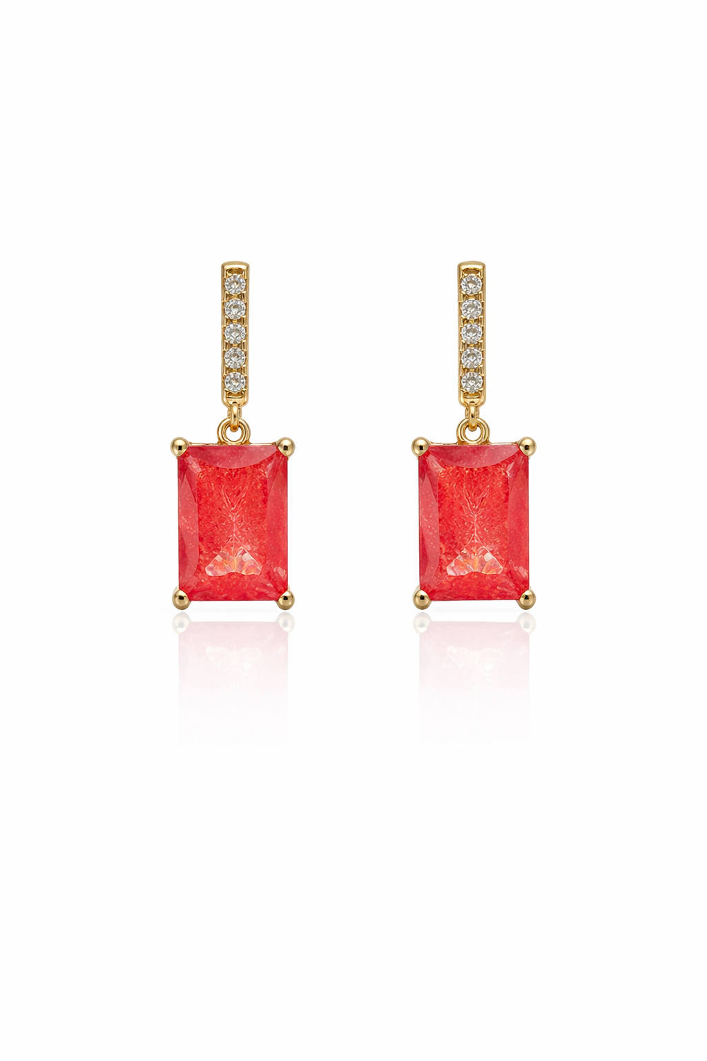 Sterling Silver Rose Gold Earrings Pink Rectangle Gemstone