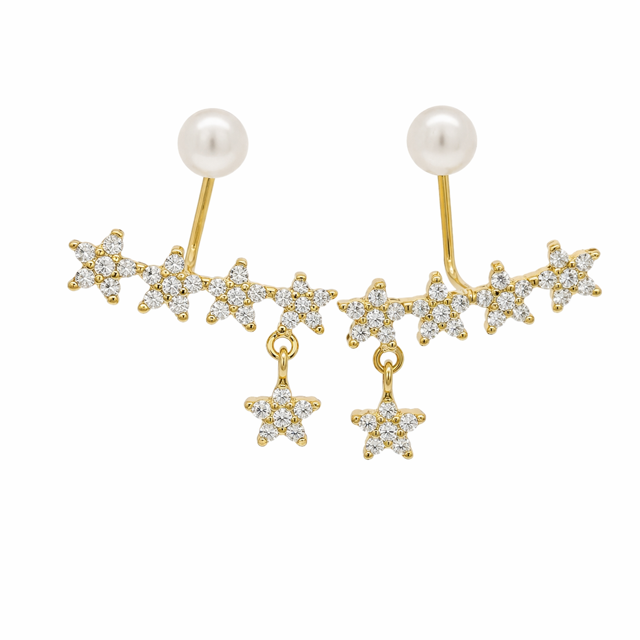 Sterling Silver Gold Plated Star Earring with Pearl Post