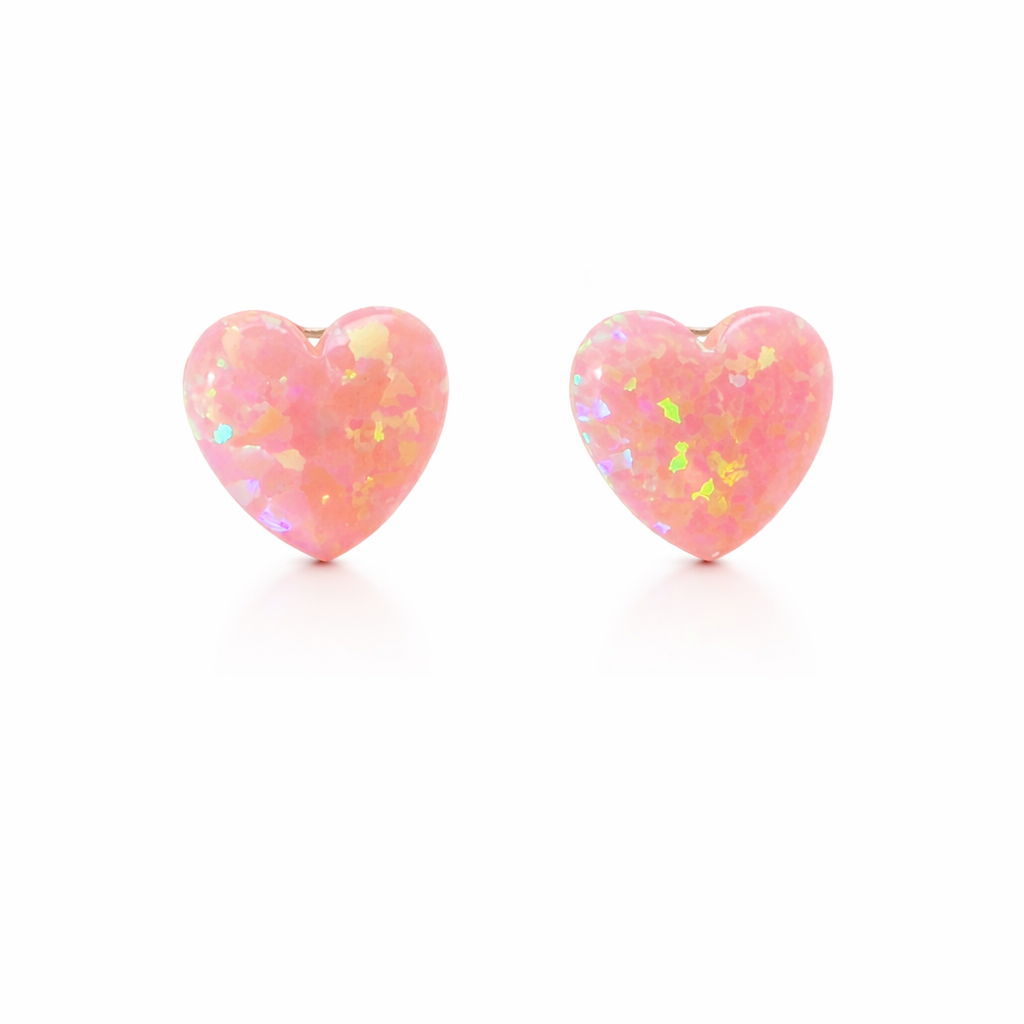 Pink Opal Heart Earrings