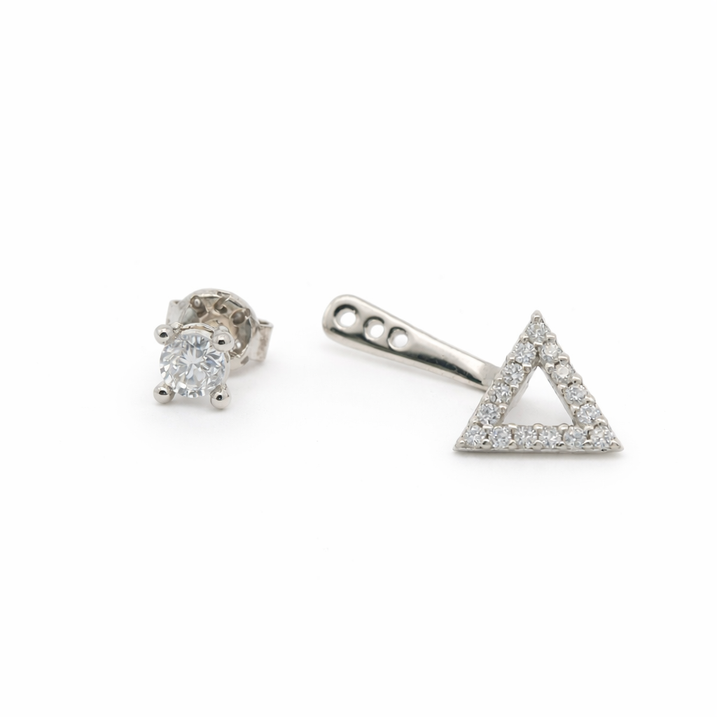 Sterling Silver 2 Piece Triangle Ear Jacket CZ Earrings