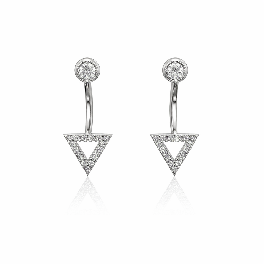 Sterling Silver 2 Piece Triangle Ear Jacket CZ Earrings