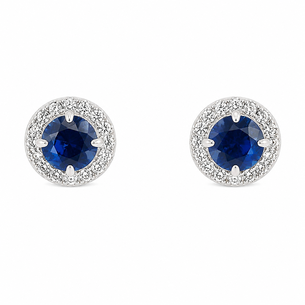 Sterling Silver Sapphire CZ Halo Studs
