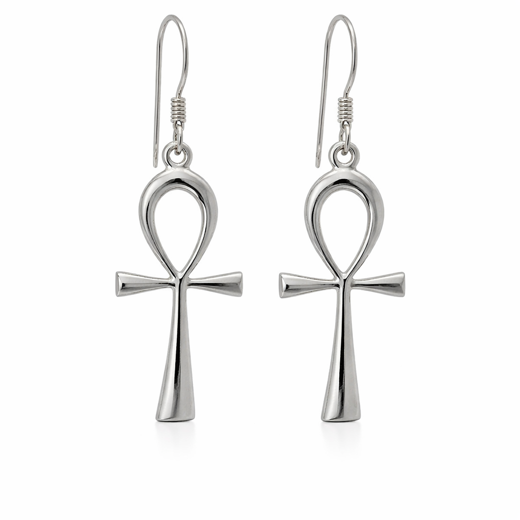 Sterling Silver Ankh Dangle Earrings