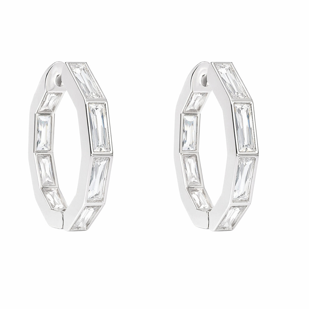 Sterling Silver Large Huggies with Baguette Stones