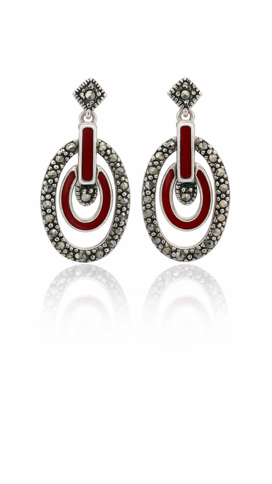 Sterling Silver Antique Triple Oval Design Earrings