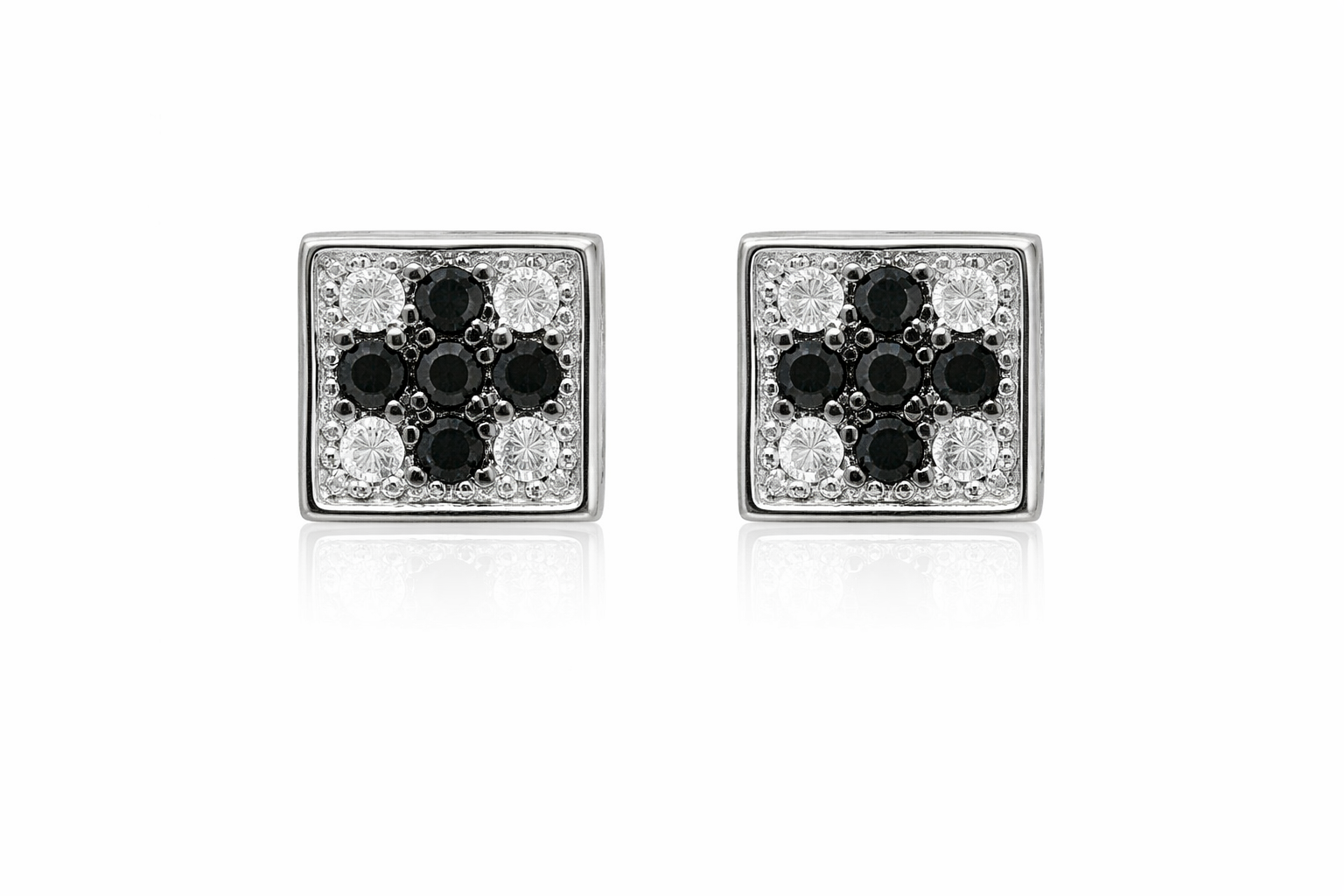 Sterling Silver Small Square Stud with Black CZ Cross