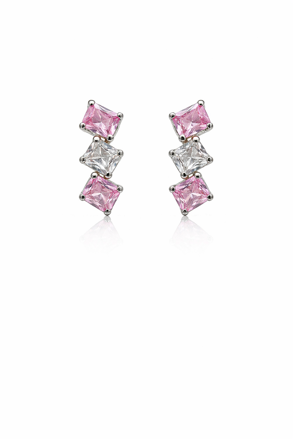 Sterling Silver Pink and Clear CZ Earrings
