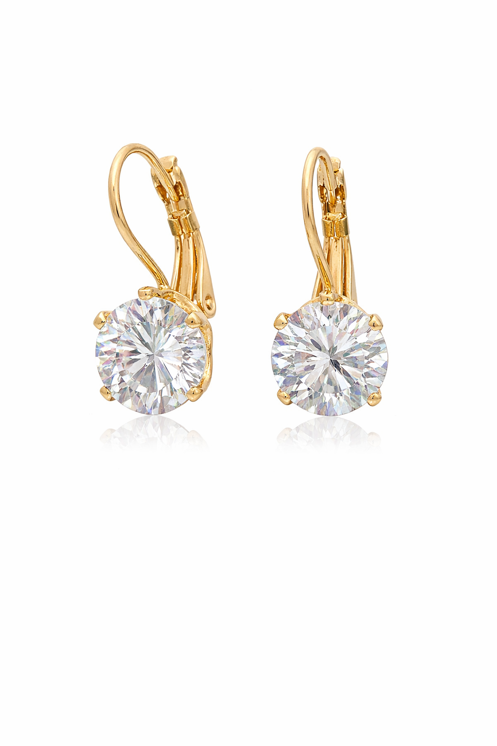Sterling Silver Gold Plated Large CZ Lever Back Earrings