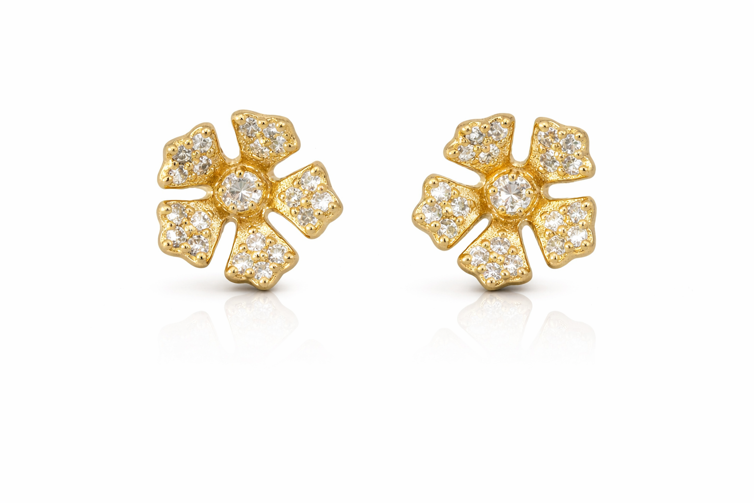 Sterling Silver CZ Gold Plated Flower Studs