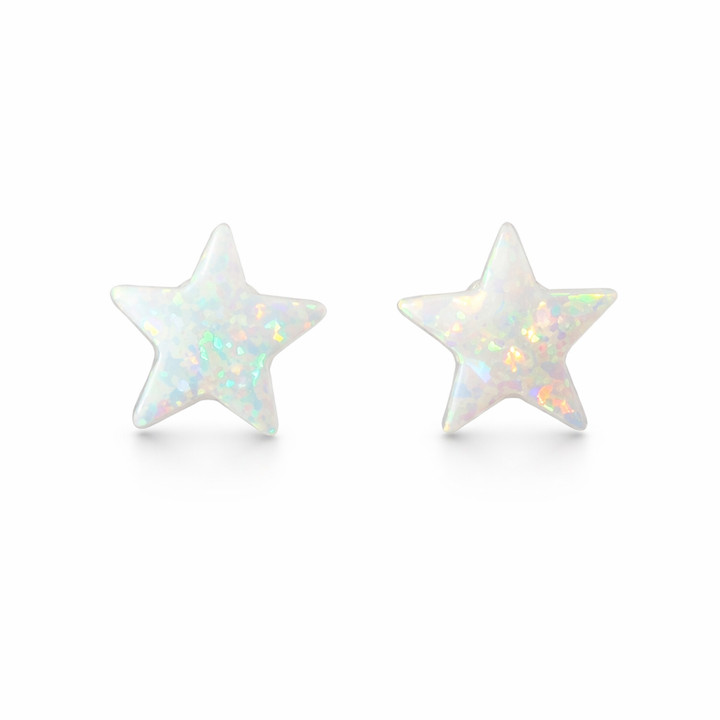 Sterling Silver White Opal Star Earrings