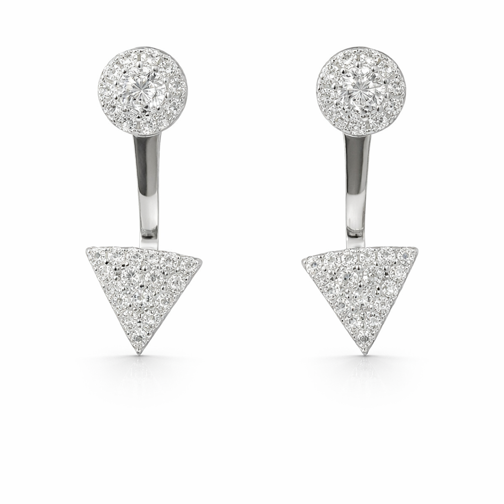 Sterling Silver Two Piece Triangle CZ Earrings