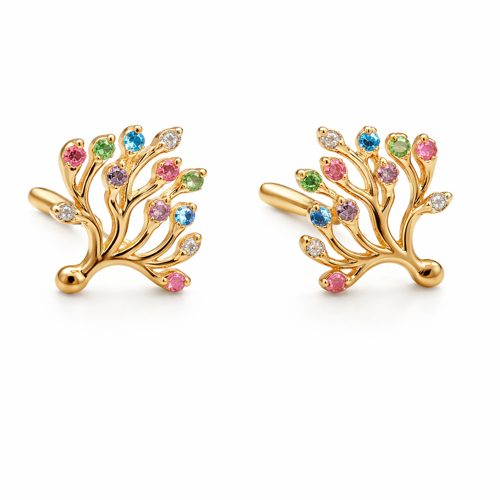 Sterling Silver Gold Plated Multi Color Tree of Life Earrings