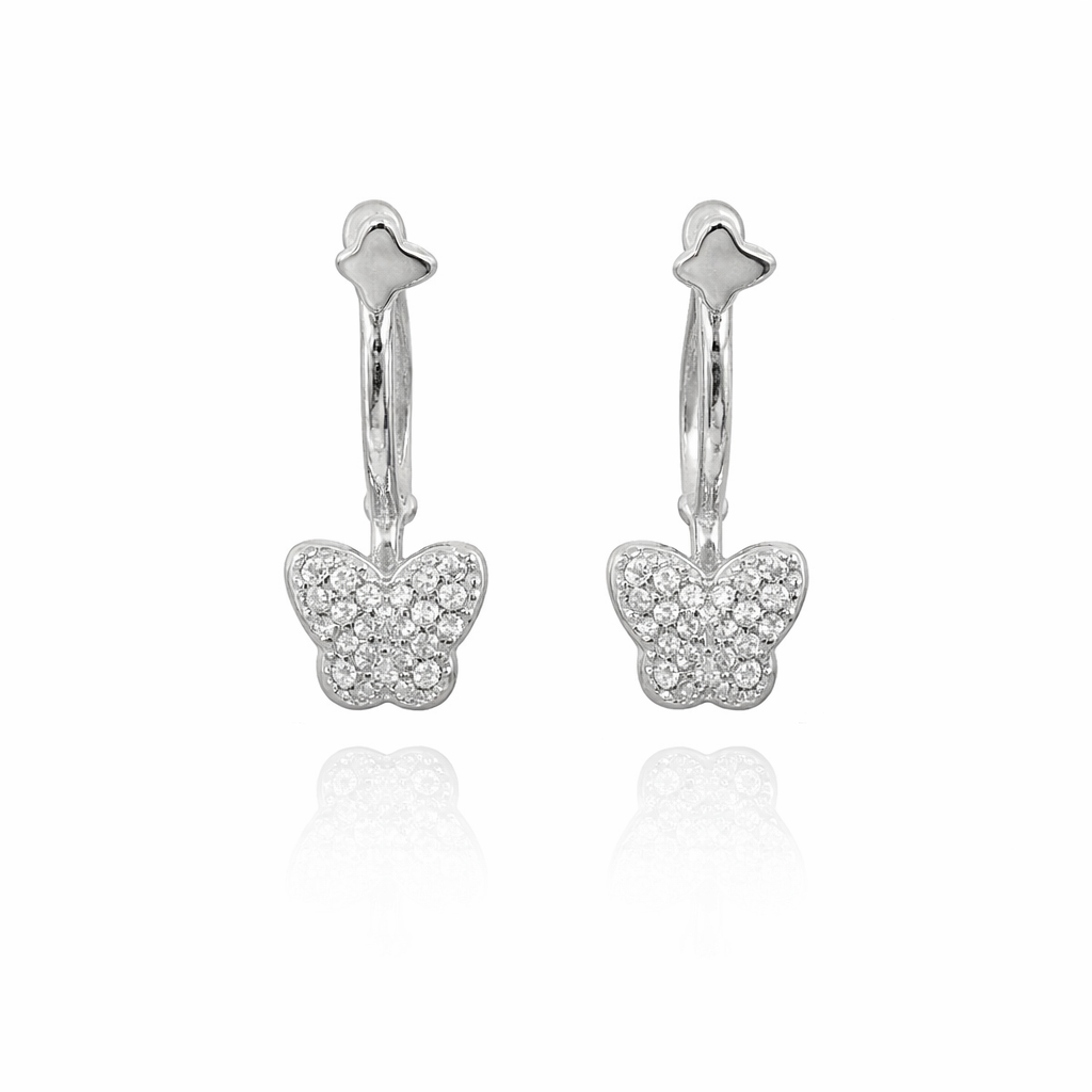 Sterling Silver Two Piece Ear Jacket CZ Butterfly Earrings