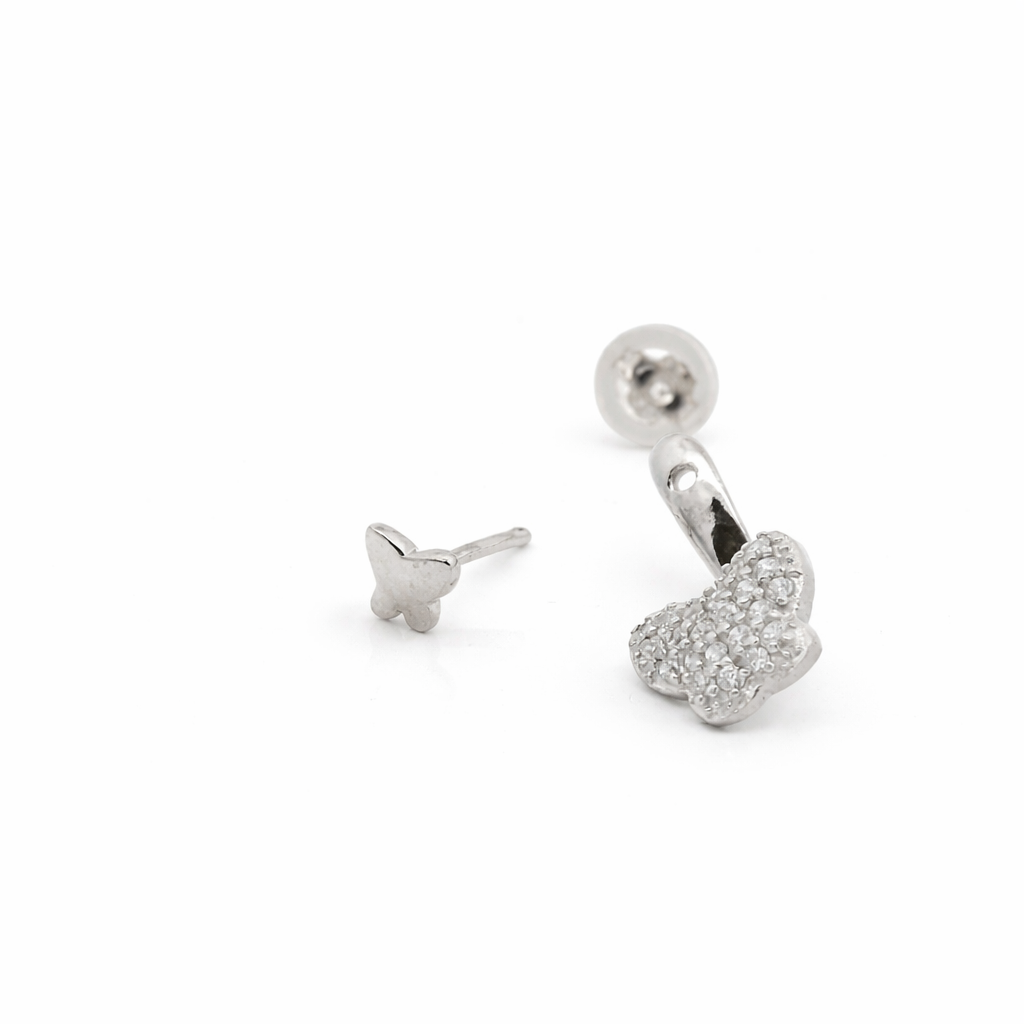 Sterling Silver Two Piece Ear Jacket CZ Butterfly Earrings