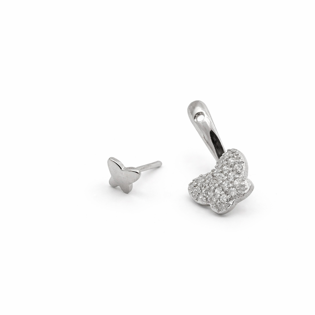 Sterling Silver Two Piece Ear Jacket CZ Butterfly Earrings