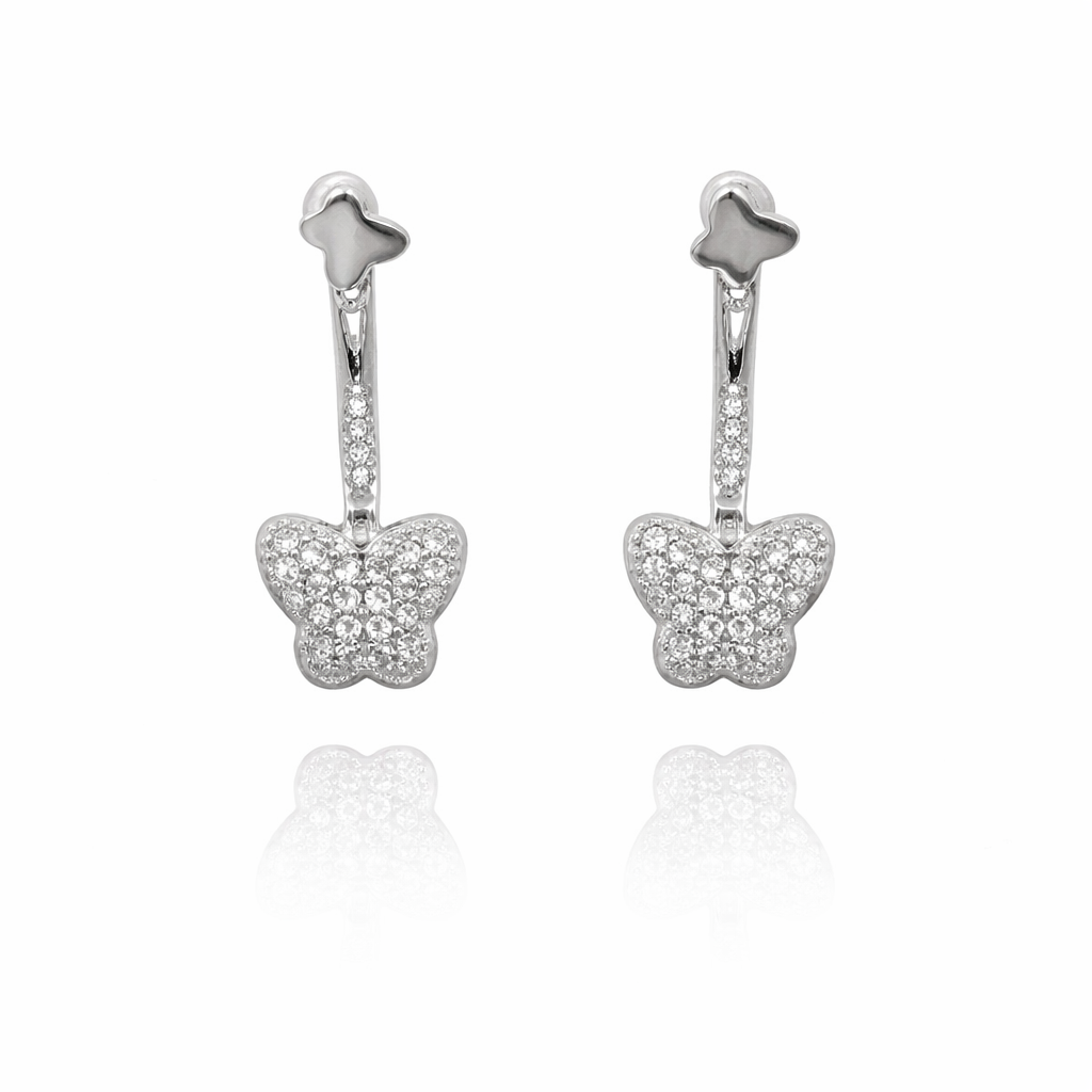 Sterling Silver Two Piece Ear Jacket CZ Butterfly Earrings