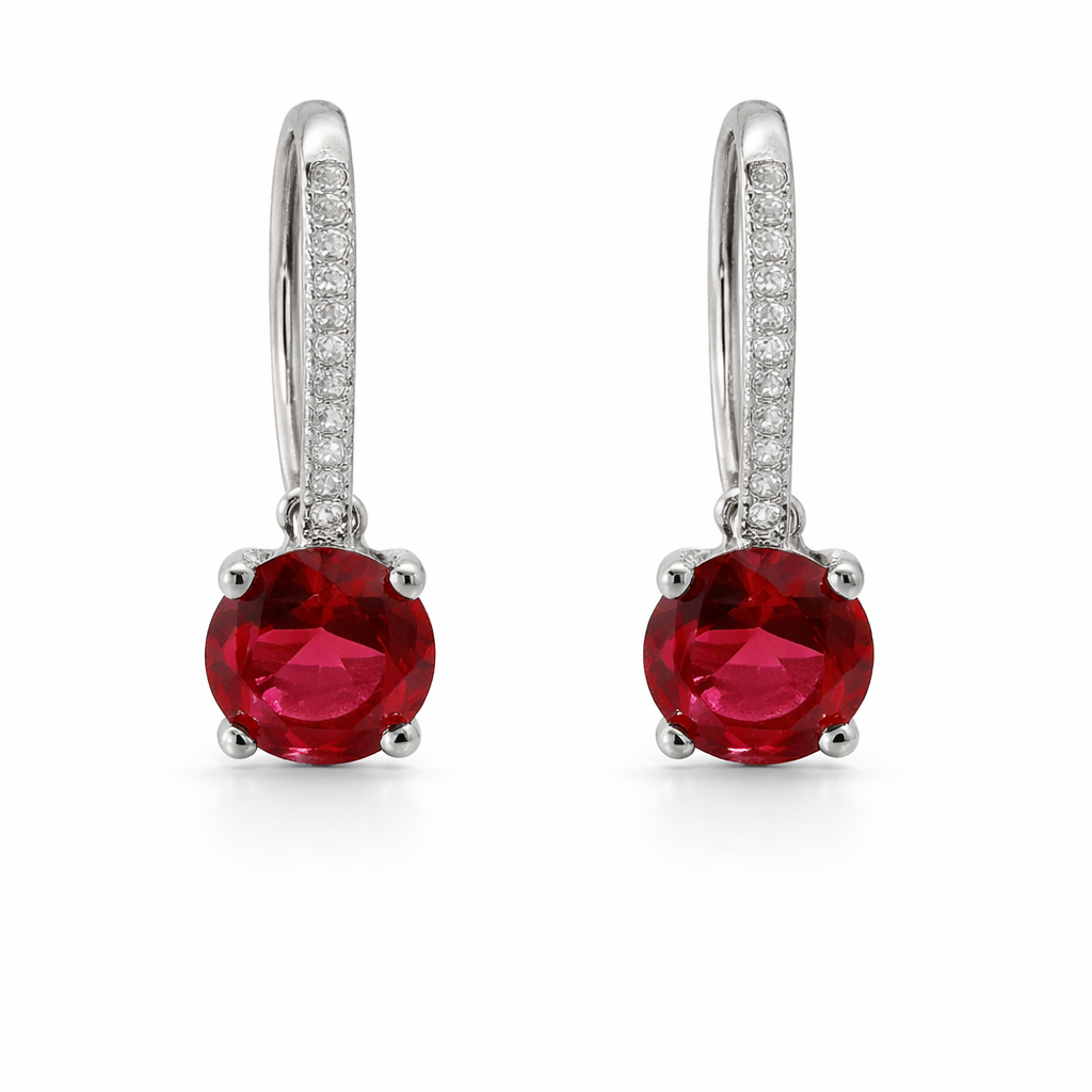 Sterling Silver Ruby Lever Back Earrings