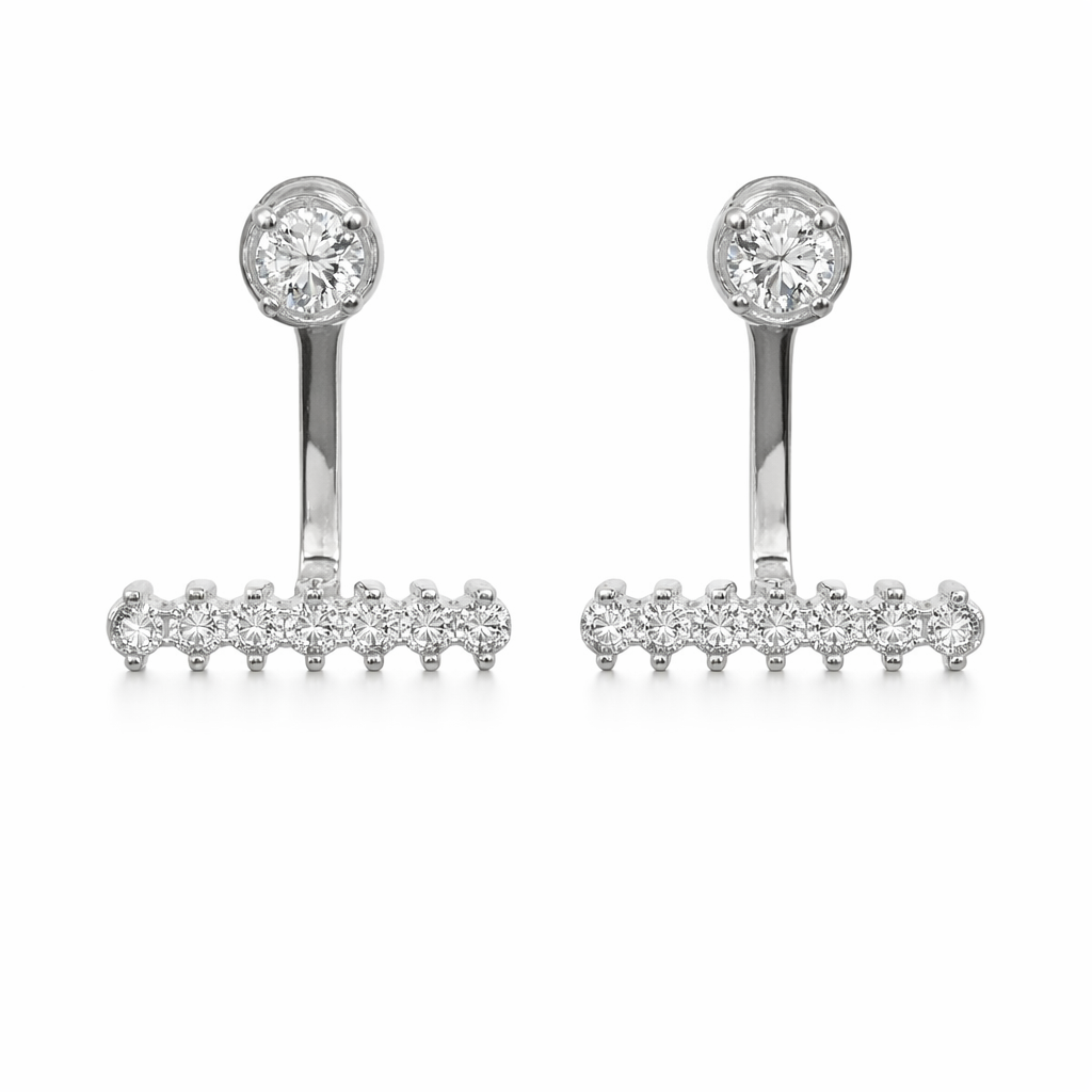 Sterling Silver Two Piece CZ Bar Earrings