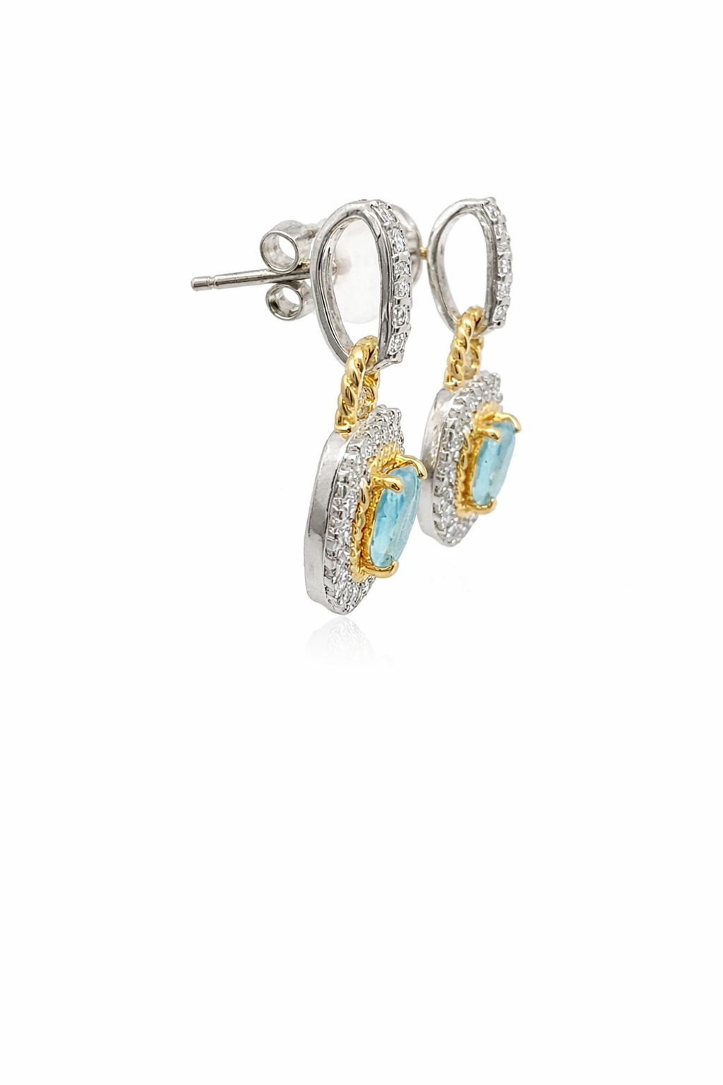 Sterling Silver Two-Tone Colored CZ Heart Earrings